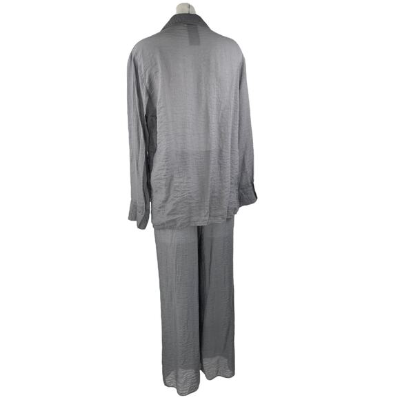 H&M Women's Gray Button Down Long Sleeve Shirt & Wide Leg Pants Matching Set S - Picture 2 of 5